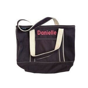 Lands End Medium Size Tote Bag "Danielle" Monogram Brown Pink Canvas 18"W x 10"H